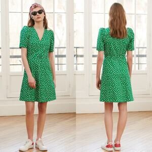 Claudie Pierlot Rumeur Dress Green Floral Print Belted SIZE 36 or US 4
